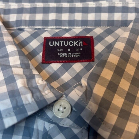 NWT UNTUCKit Blue Gingham Button-Up Cotton Shirt Women’s 4 Tailored - Picture 4 of 5